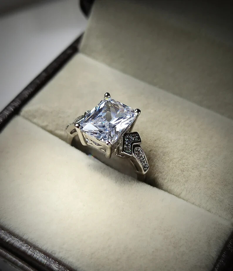 Princess cut moissanite engagement ring in 925 silver-image