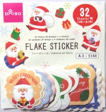 DAISO Christmas Holiday Santa Flake Sticker Japan 32 pieces
