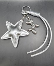 Silver Star and Leaf Charm Keychain with Tassel