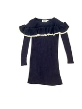 MOLO CELISE GIRL'S 5-6  DRESS  NAVY BLUE RUFFLE RIB KNIT LONG SLEEVE