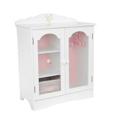 Kids Wooden Doll Wardrobe with Drawer Shelves and Hangers in White