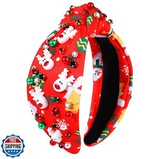 NVENF Christmas Headband for Women Jeweled Xmas Plaid Headband Embellished Cr
