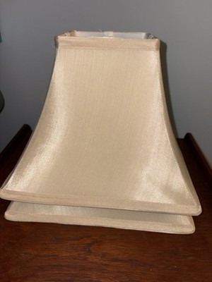 Pair of Beige Taupe Silky Fabric Square Bell Lamp Shades, Medium