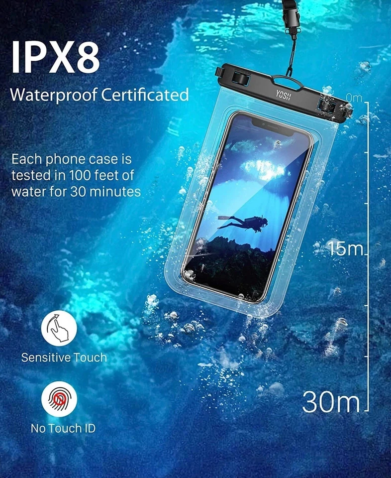 CUSTODIA IMPERMEABILE SMARTPHONE COVER SUBACQUEA TELEFONO CELLULARE WATERPROOF - Immagine 2 di 4