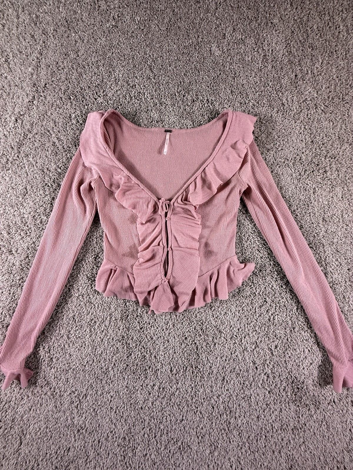 Free People Pink Ophelia Top Barbie Ruffle Boho Long Sleeve Size XS