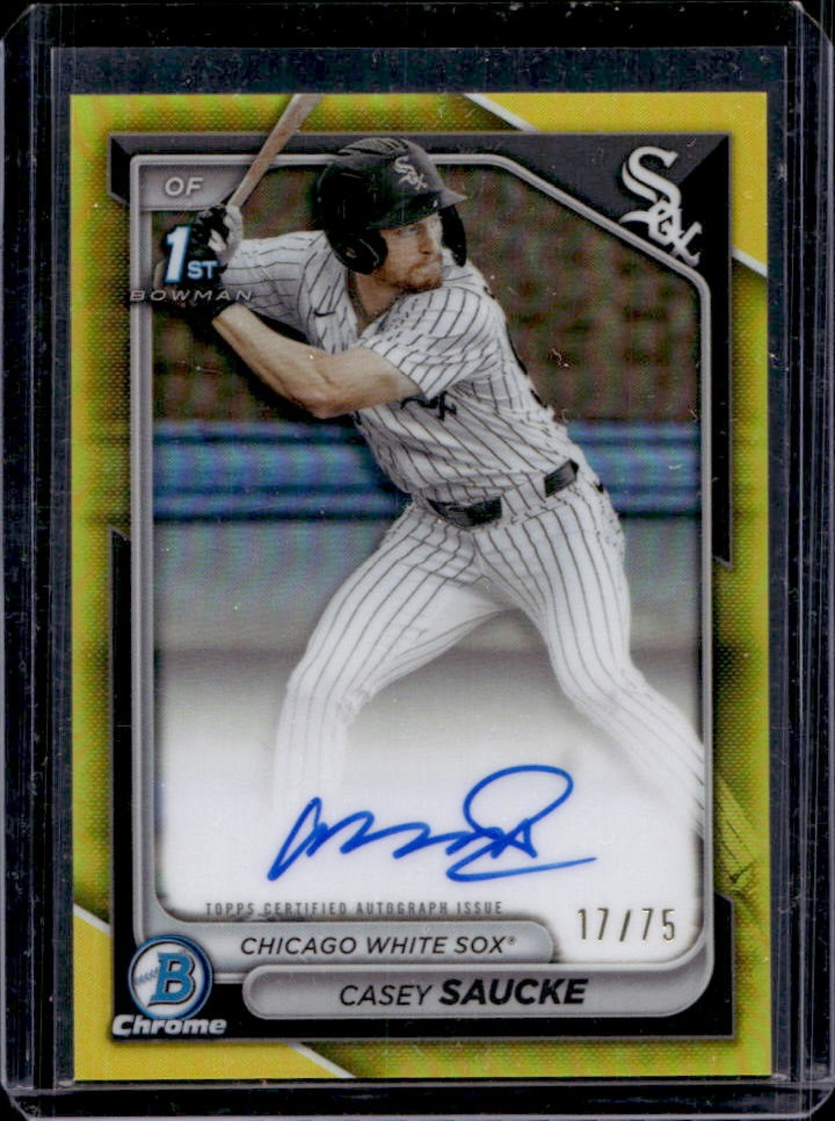 2024 Bowman Draft Casey Saucke Chrome Auto Yellow Refractor 1st #17/75