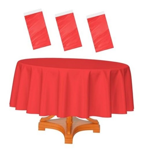 84 Inch Round Plastic Table Cloth Waterproof 3 Pack Red Tablecloth Round
