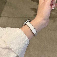 Metal Bangle Apple Watch Band White Enamel And silver