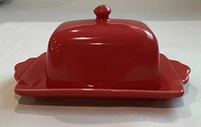 Biscuit Red Half Stick Ceramic 2pc Butter Dish Cheese Dish Microwave Safe