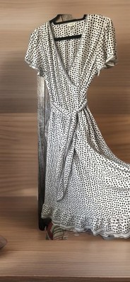 Max Studio Polka Dot Maxi Dress MP V-Neck Smocked Waist Summer Boho, Fairy