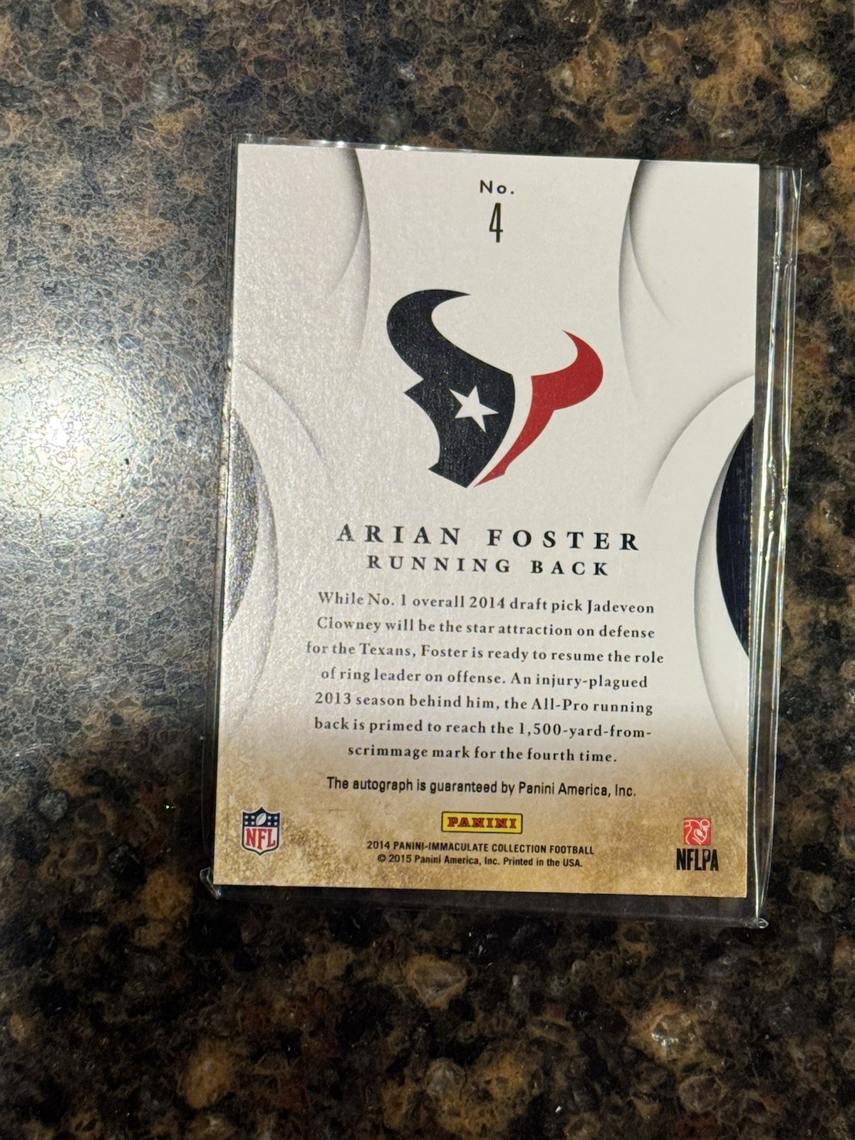 Panini 2014 Immaculate Collection Immaculate Ink Arian Foster #4 Auto /49 view 2