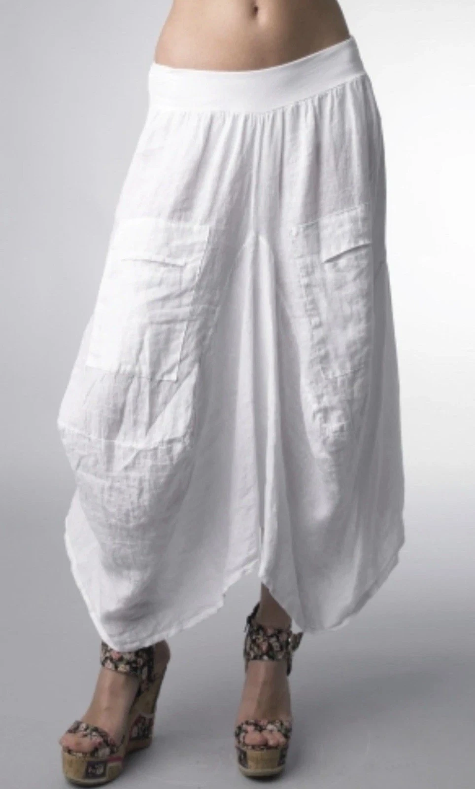 Tempo Paris Bubble Skirt Womens Sz M White Linen Jersey Boho Grunge Lagenlook