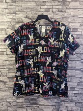 Disney Tinkerbell 'Love Dance Smile Laugh' Black Scrub Top Women's Size L