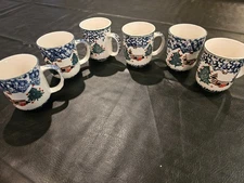 6 coffee mugs 3-Stoney Hill Cabin in the Snow, 3-Folk Craft EUC, Christmas Tree