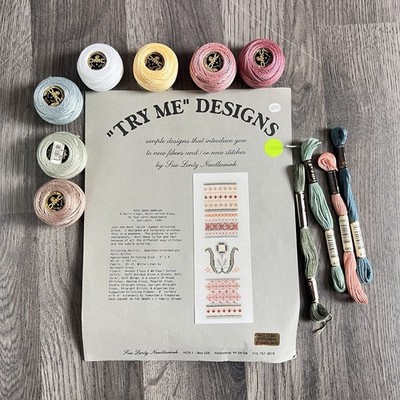 1995 Sue Lentz Needlework Pattern And Floss - Mini Band Sampler Try Me Designs