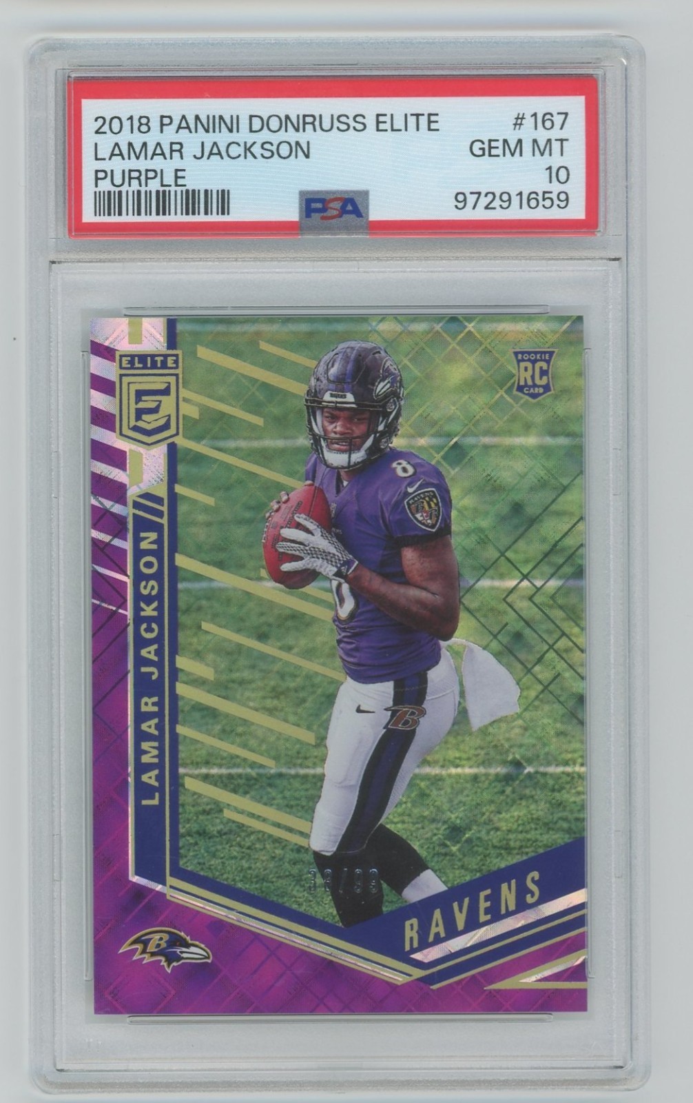Lamar Jackson 2018 Donruss Elite Rookie #167 Purple 38/99 Ravens RC PSA 10
