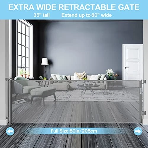 WOMHOM 80" Extra Large Retractable Baby Gates Extra Wide SH20.007 - GRAY