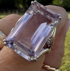 Vintage Estate 30 Ct Pink Kunzite Emerald Cut Statement Ring 925 Sterling Size 7