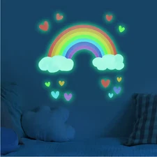 Glow-in-the-Dark Rainbow Wall Stickers | Luminous Cloud & Heart Kids Room Decor