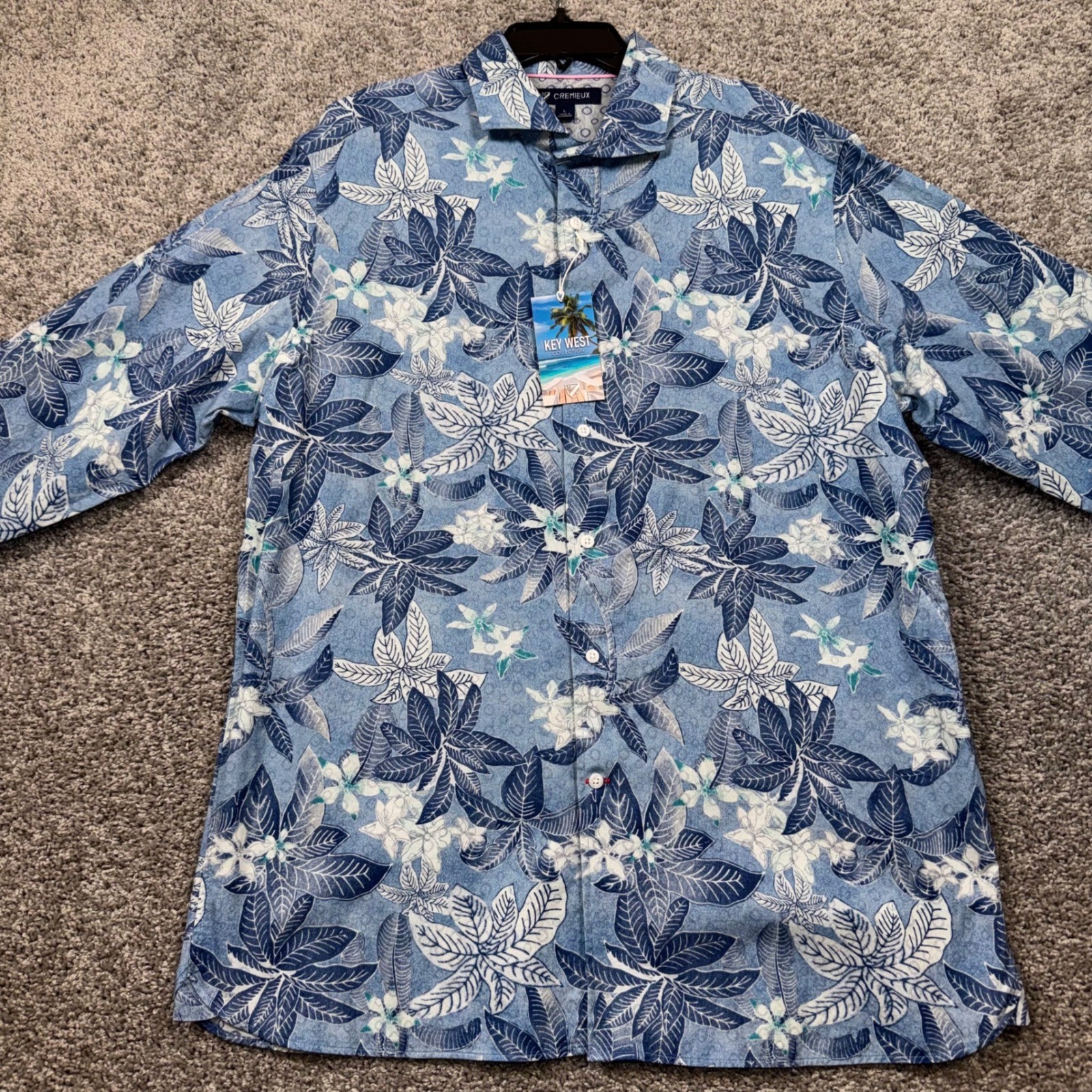 Cremieux Key West Button Down Shirt Mens Large Tropical Floral Blue White NEW