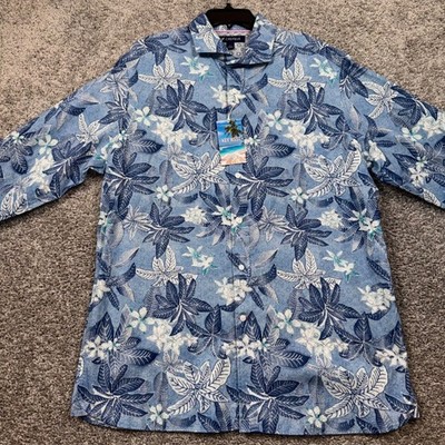 Cremieux Key West Button Down Shirt Mens Large Tropical Floral Blue White NEW