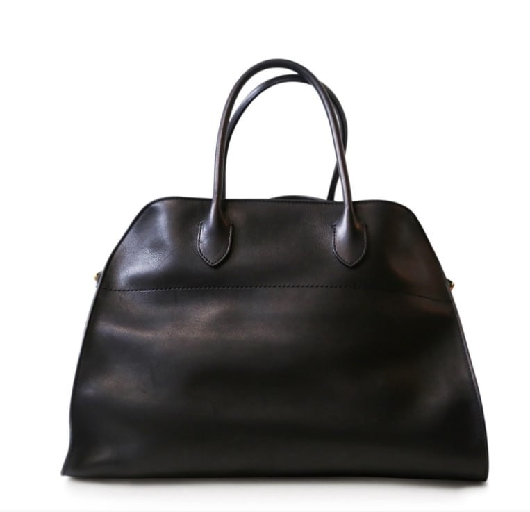 The Row Margaux 15 Black Calfskin Tote Bag with Gold Hardware