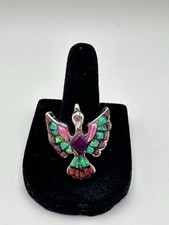 Thunderbird Sterling silver ring.   Cobblestone opals multi gemstone.