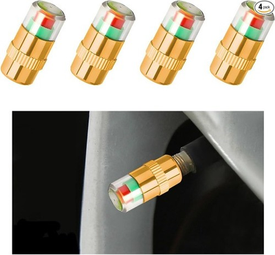 #ad 4 Tire Pressure Monitor Valve Stem Caps with 2.4Bar 36 PSI Color Indicator 3 Al $9.99
