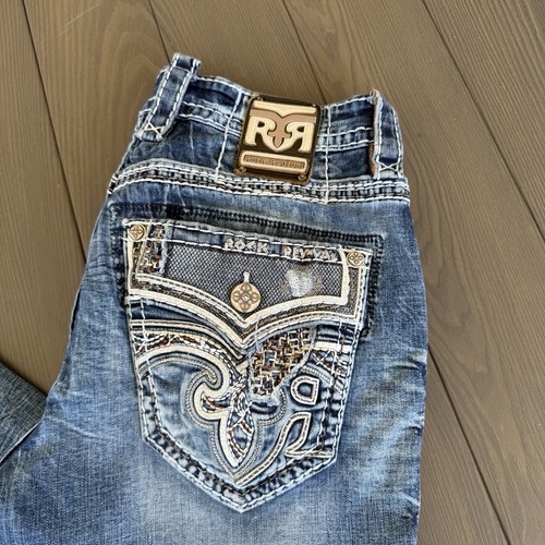 Rock Revival Jeans Mens 33x30 Mckay Straight Blue Premium Stretch Designer Denim - Picture 2 of 20