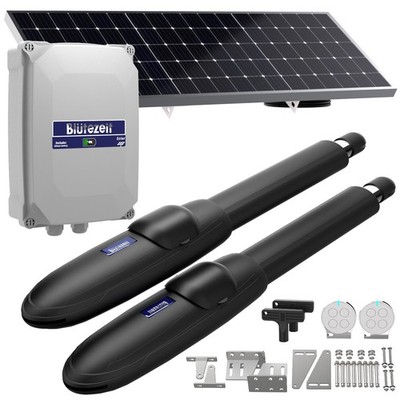 Blütezeit 1760lb Solar Swing Gate Opener w/ 24V Battery, 25W Panel, 2 Remotes