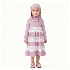 Muslim Kid Girls Hijab Dress Set Prayer Abaya Khimar Children Kaftan Islam Robe