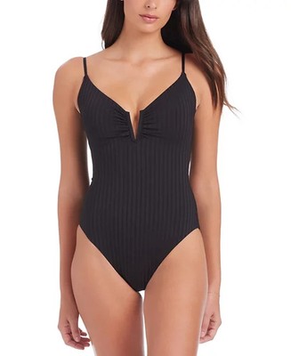 $119 Sanctuary Women's Refresh Rib Mio Swimsuit Black Extra Small eau1425a