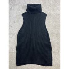 H M Black Sleeveless Chunky Turtleneck Ribbed Knit Sweater Vest Women's Size S