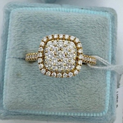 0.75Ct Round Cut Moissanite Cushion Halo Engagement Ring 14K Yellow Gold Plated