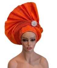 African Gele Fabric Headtie Stones Auto Gele Made Aso-Oke Turban Head Wear Hat