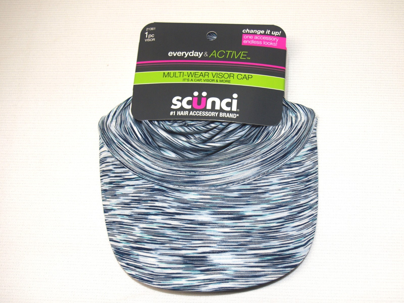 PONY Scunci Cappello Berretto Donna Visiera Multiuso Regolabile Toggle Coda di Cavallo Blu NUOVO