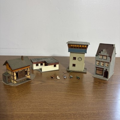 HO Building Lot Of 4  Used Heljan Kibri Faller  Houses Tower Station W/ People