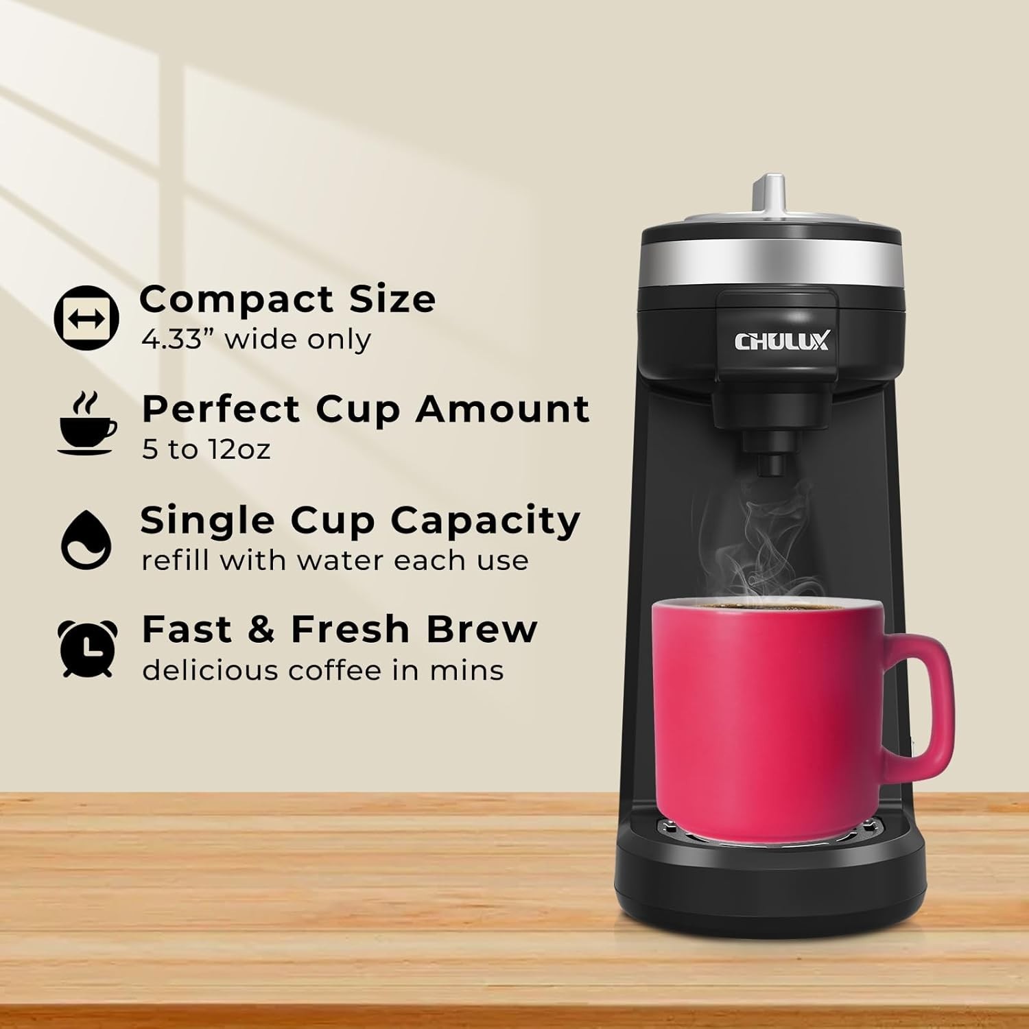 BPA-Free Single Serve Coffee Brewer for Quick 12oz Brews - Travel Friendly