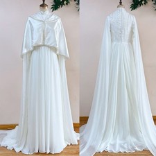Muslim Chiffon Wedding Dresses with Satin Cape High Neck Long Sleeve Bridal Gown