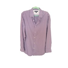 Banana Republic Purple Gingham Mens Long Sleeve No Iron Slim Fit Size L 16-16.5