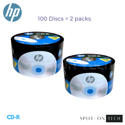 100 HP CD CD-R Logo 52X Blank media disc 700MB - 2 pls of 50 ea - Same day SHIP
