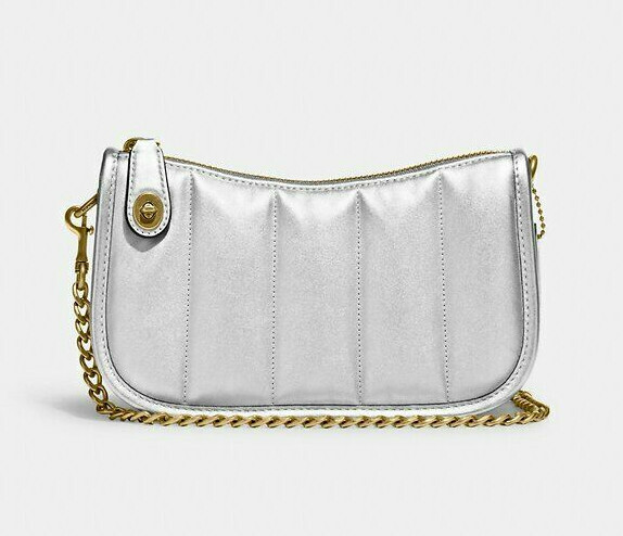 Coach swinger 20 Metallic Leather Clutch w/ quilting Chain Bag