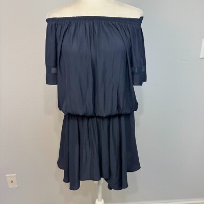 Ramy Brook Jessica Off the Shoulder Drop Waist Asymmetrical Dress Navy Size  S | eBay