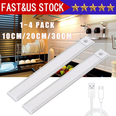 LED Motion Sensor Under Cabinet Closet Light USB Rechargeable Kitchen Lamp Strip