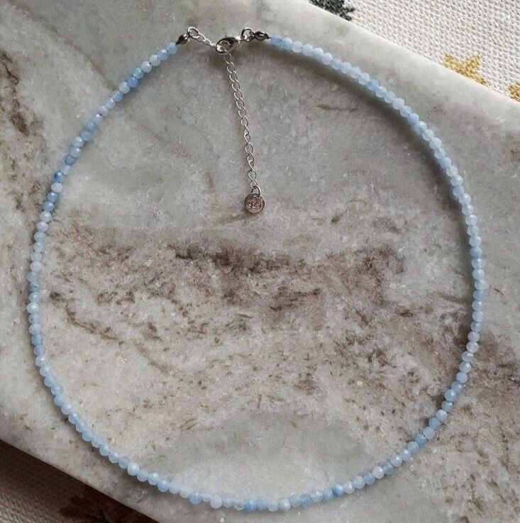 2mm Dainty Aquamarine Choker Blue Stone Queen Necklace Healing Reiki Energy Gift - Image 4 of 4