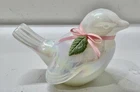 Fenton White Iridescent Opalescent SongBird Art Glass Missing Rose, Cracked Leaf