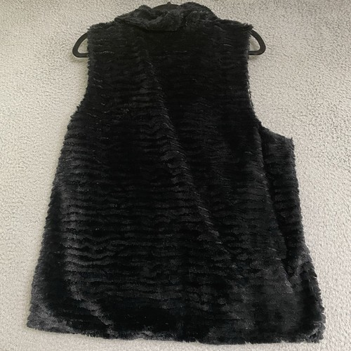 Betsey Johnson Größe Large schwarz Kunstfell Weste Taschen Haken & Ösen Kragen - Bild 6 von 9