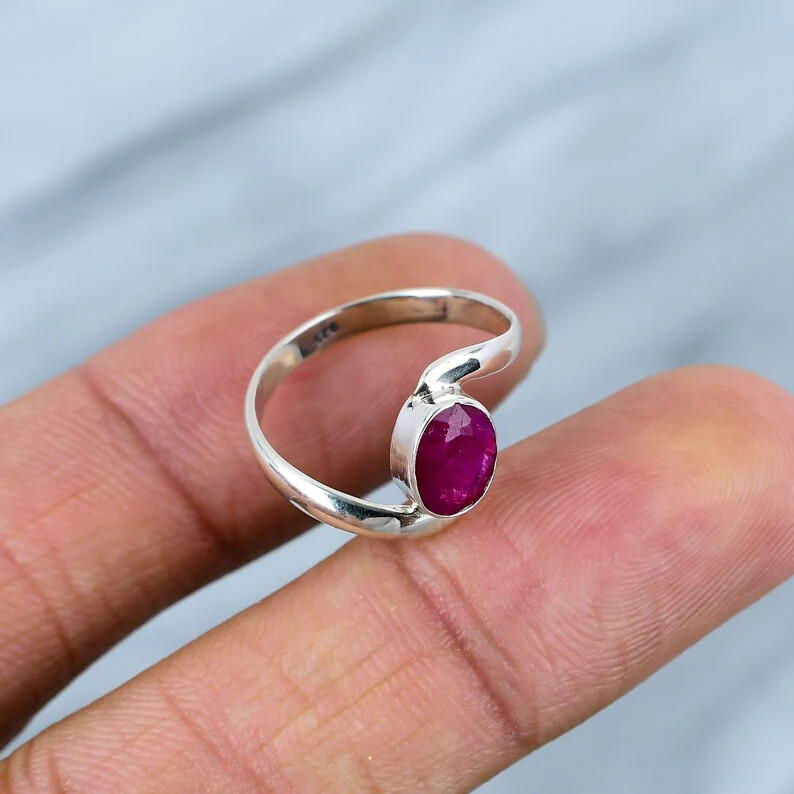 Natural Kashmir Red Ruby Ring Handmade Silver Ring 925 Sterling