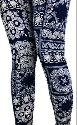 Legging De Yoga Adulte Bleu Navy Paisley - Taille Unique 0-12, Doux Et Souple DYT