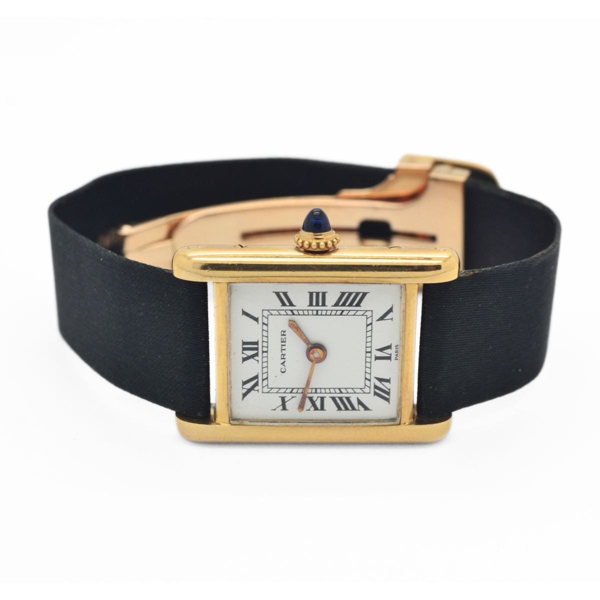 CARTIER Tank Louis 18K Yellow Gold Swiss Black Strap 21x28mm Watch